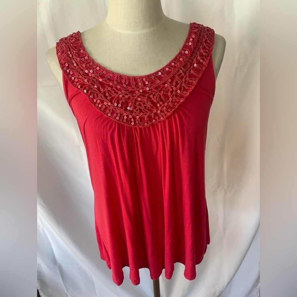 Pink Sleeveless Top with Sequin Detail Womens XL